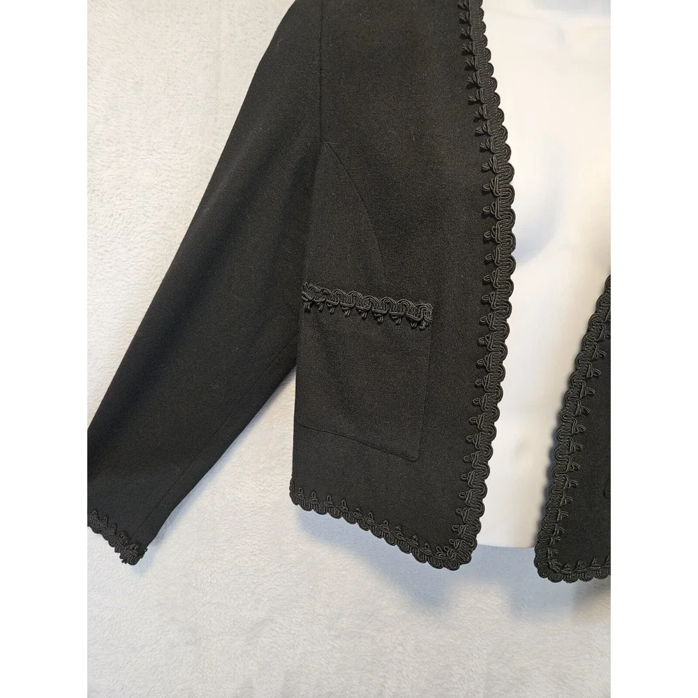 Vintage Liancarlo Black 100%‎ Wool Short Cropped Jacket Size 8 Open Front Neiman